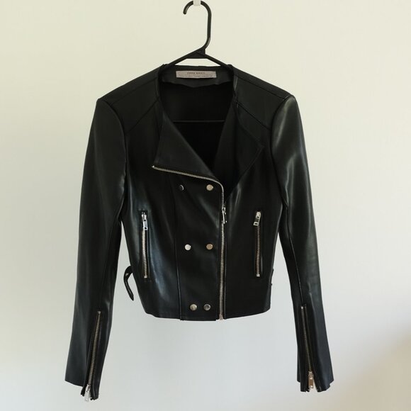Like New Zara Faux Leather Collarless Jacket in size XS - Picture 2 of 13